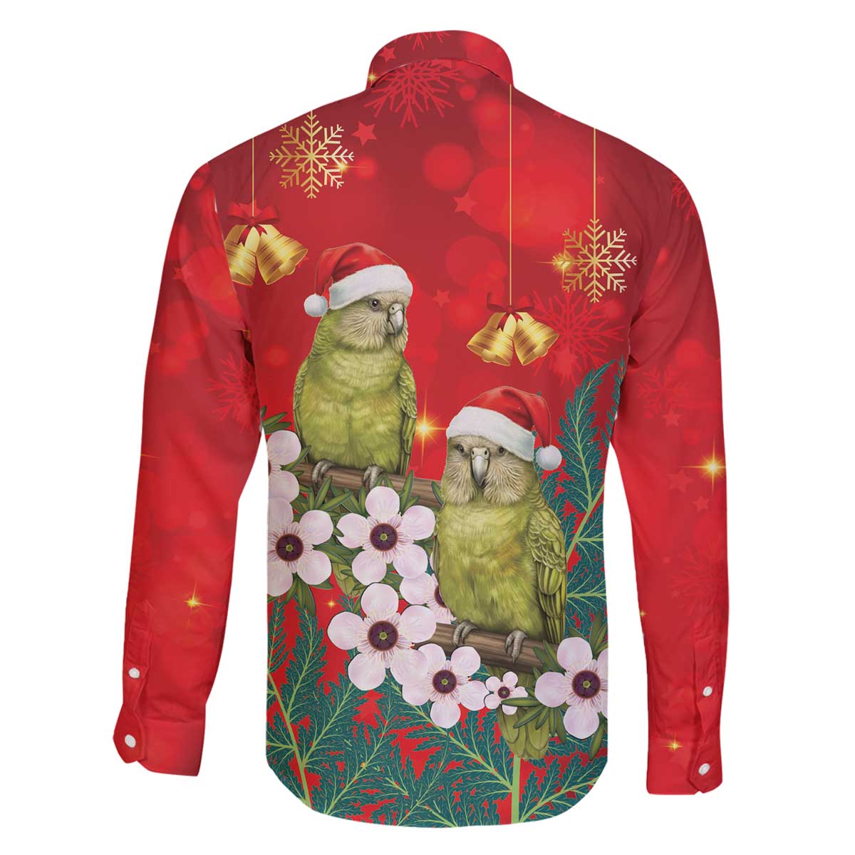 New Zealand Kakapo Christmas Family Matching Off The Shoulder Long Sleeve Dress and Hawaiian Shirt Owl Parrot Santa Sliver Fern Manuka - Red - Polynesian Pride