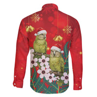 New Zealand Kakapo Christmas Family Matching Off The Shoulder Long Sleeve Dress and Hawaiian Shirt Owl Parrot Santa Sliver Fern Manuka - Red - Polynesian Pride