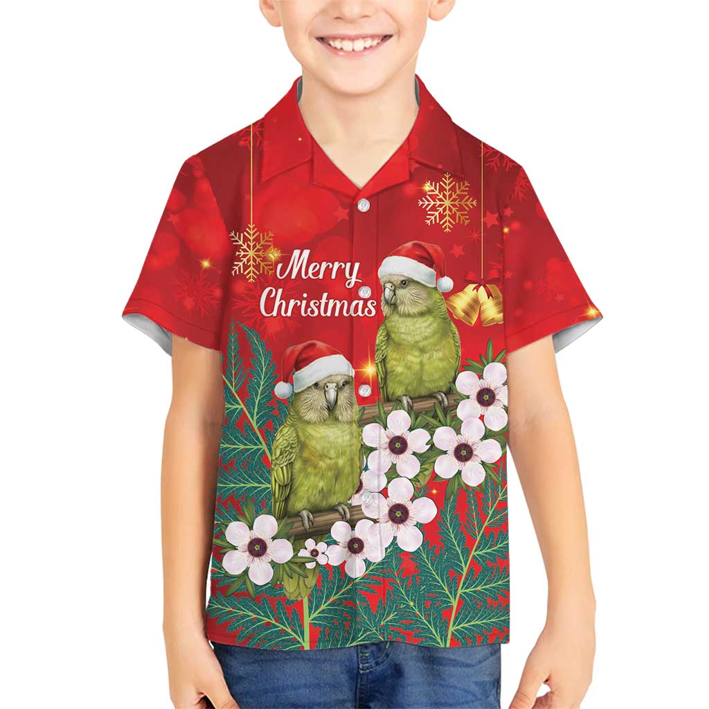 New Zealand Kakapo Christmas Family Matching Off Shoulder Maxi Dress and Hawaiian Shirt Owl Parrot Santa Sliver Fern Manuka - Red - Polynesian Pride