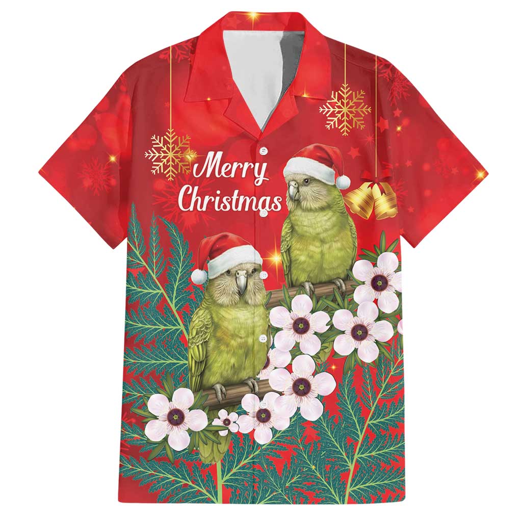 New Zealand Kakapo Christmas Family Matching Short Sleeve Bodycon Dress and Hawaiian Shirt Owl Parrot Santa Sliver Fern Manuka - Red - Polynesian Pride