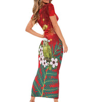 New Zealand Kakapo Christmas Family Matching Short Sleeve Bodycon Dress and Hawaiian Shirt Owl Parrot Santa Sliver Fern Manuka - Red - Polynesian Pride