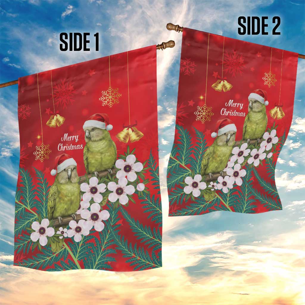 New Zealand Kakapo Christmas Garden Flag Owl Parrot Santa Sliver Fern Manuka - Red - Polynesian Pride