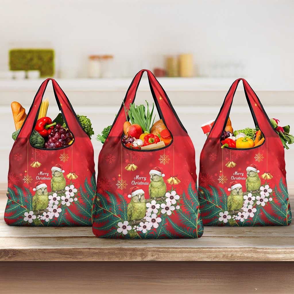 New Zealand Kakapo Christmas Grocery Bag Owl Parrot Santa Sliver Fern Manuka - Red - Polynesian Pride