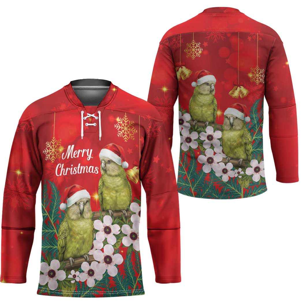 New Zealand Kakapo Christmas Hockey Jersey Owl Parrot Santa Sliver Fern Manuka - Red - Polynesian Pride