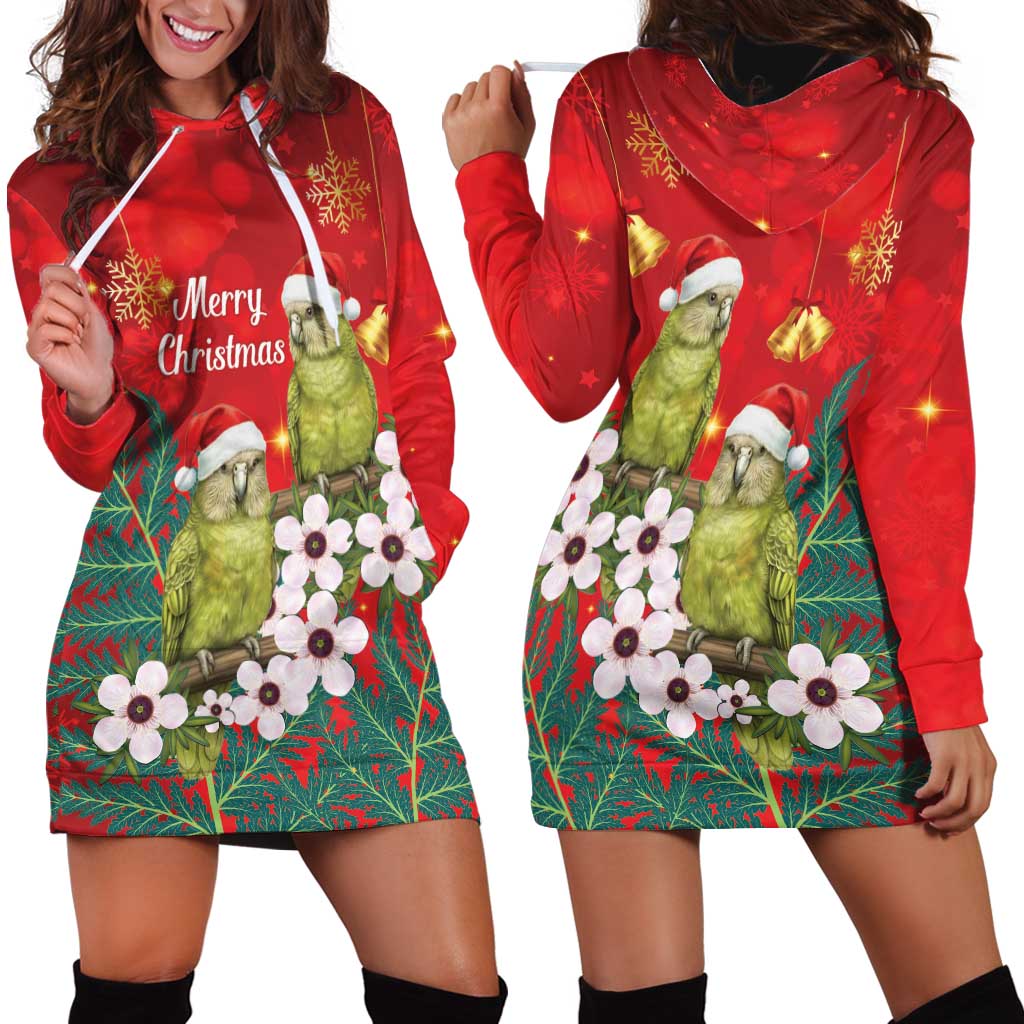 New Zealand Kakapo Christmas Hoodie Dress Owl Parrot Santa Sliver Fern Manuka - Red - Polynesian Pride