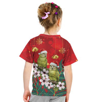 New Zealand Kakapo Christmas Kid T Shirt Owl Parrot Santa Sliver Fern Manuka - Red - Polynesian Pride