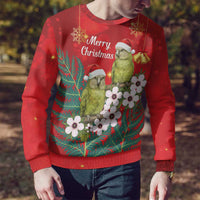 New Zealand Kakapo Christmas Ugly Christmas Sweater Owl Parrot Santa Sliver Fern Manuka - Red - Polynesian Pride