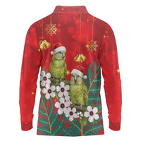 New Zealand Kakapo Christmas Long Sleeve Polo Shirt Owl Parrot Santa Sliver Fern Manuka - Red - Polynesian Pride