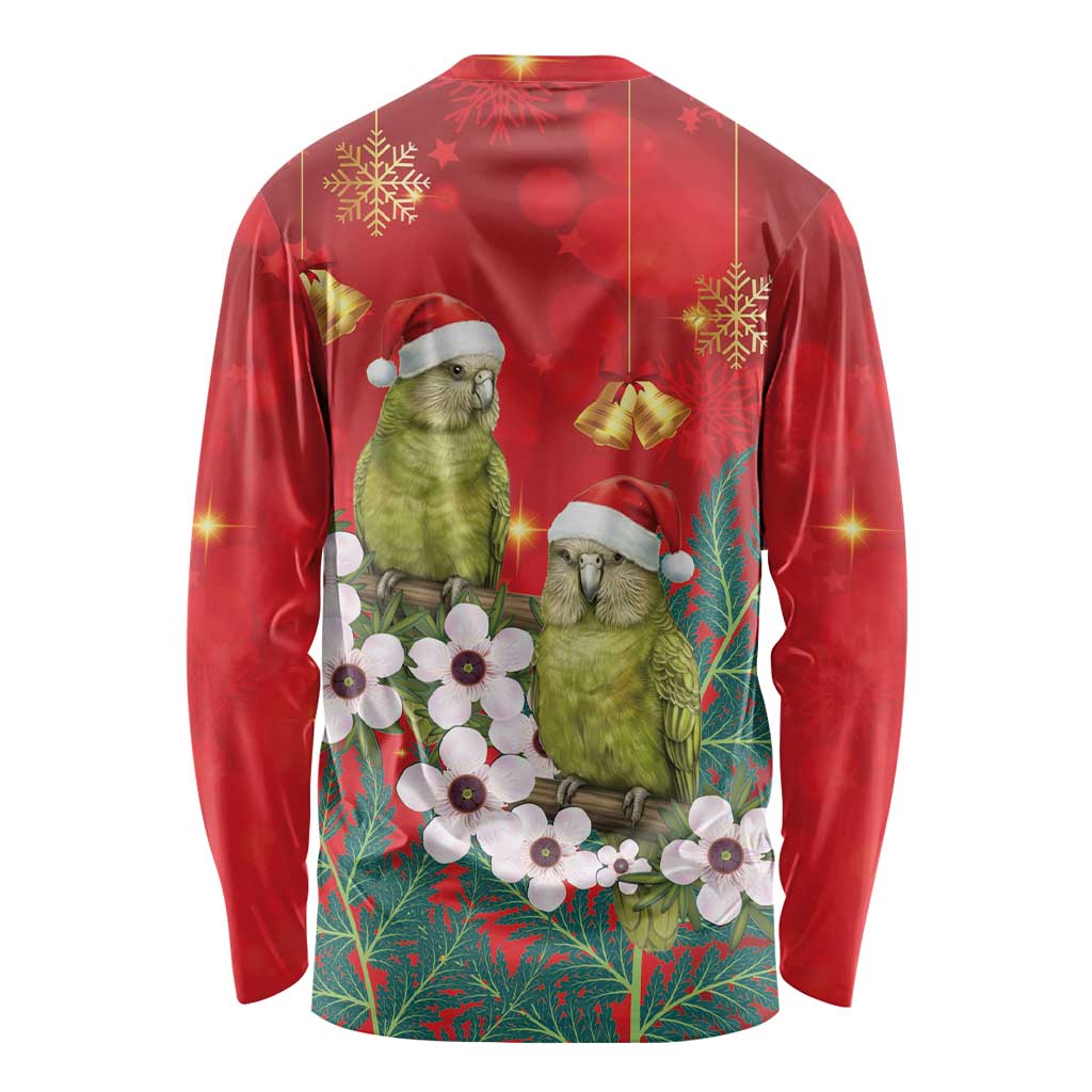 New Zealand Kakapo Christmas Long Sleeve Shirt Owl Parrot Santa Sliver Fern Manuka - Red - Polynesian Pride