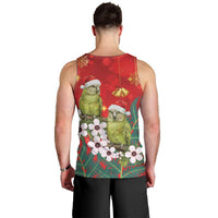 New Zealand Kakapo Christmas Men Tank Top Owl Parrot Santa Sliver Fern Manuka - Red - Polynesian Pride