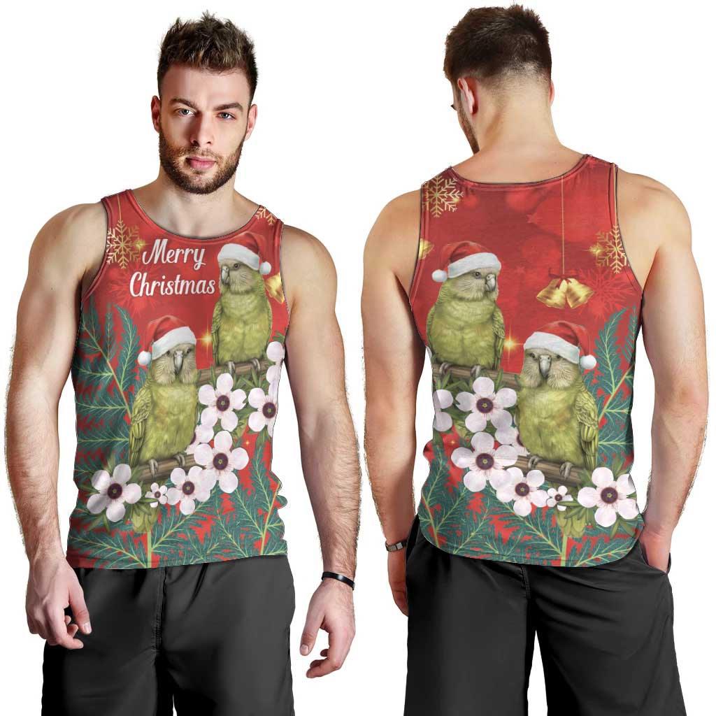 New Zealand Kakapo Christmas Men Tank Top Owl Parrot Santa Sliver Fern Manuka - Red - Polynesian Pride
