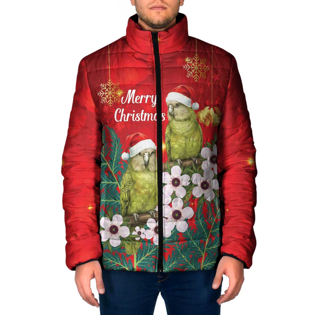 New Zealand Kakapo Christmas Padded Jacket Owl Parrot Santa Sliver Fern Manuka - Red - Polynesian Pride