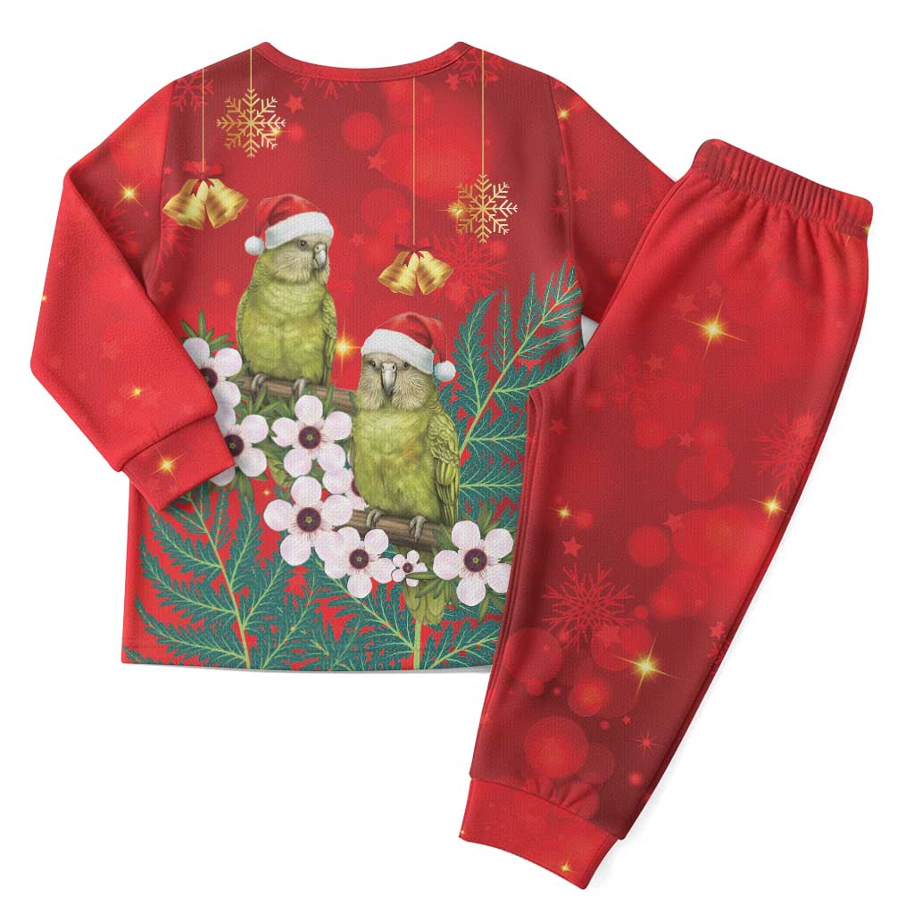 New Zealand Kakapo Christmas Pajama Set Owl Parrot Santa Sliver Fern Manuka - Red - Polynesian Pride