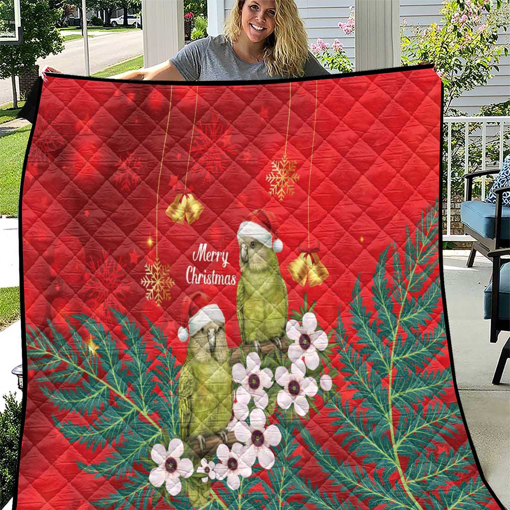 New Zealand Kakapo Christmas Quilt Owl Parrot Santa Sliver Fern Manuka - Red - Polynesian Pride