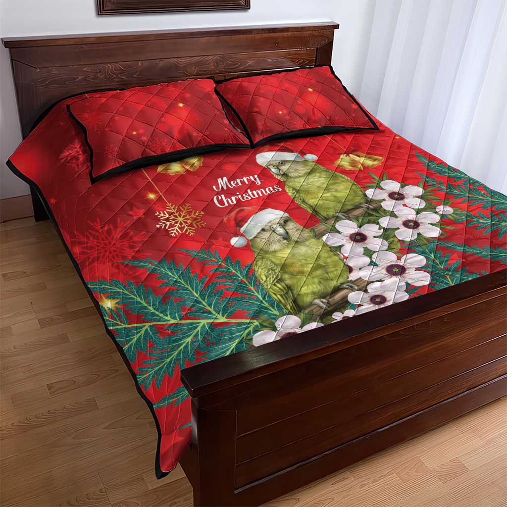 New Zealand Kakapo Christmas Quilt Bed Set Owl Parrot Santa Sliver Fern Manuka - Red - Polynesian Pride