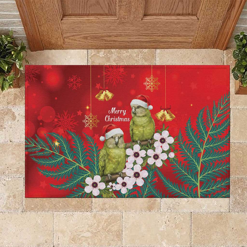 New Zealand Kakapo Christmas Rubber Doormat Owl Parrot Santa Sliver Fern Manuka - Red - Polynesian Pride
