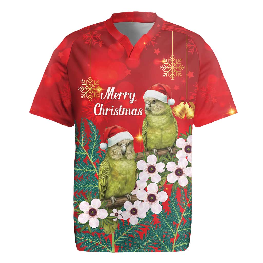 New Zealand Kakapo Christmas Rugby Jersey Owl Parrot Santa Sliver Fern Manuka - Red - Polynesian Pride