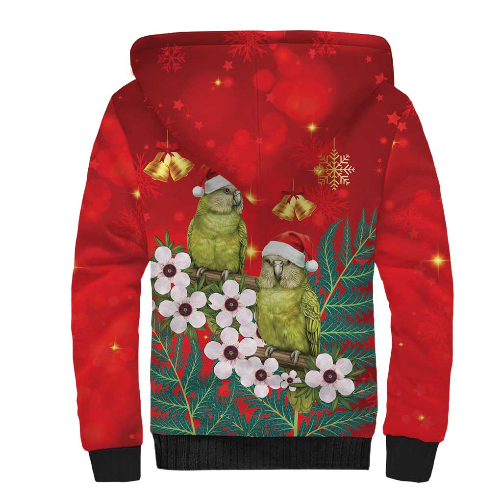 New Zealand Kakapo Christmas Sherpa Hoodie Owl Parrot Santa Sliver Fern Manuka - Red - Polynesian Pride