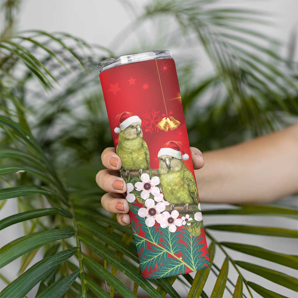 New Zealand Kakapo Christmas Skinny Tumbler Owl Parrot Santa Sliver Fern Manuka - Red - Polynesian Pride
