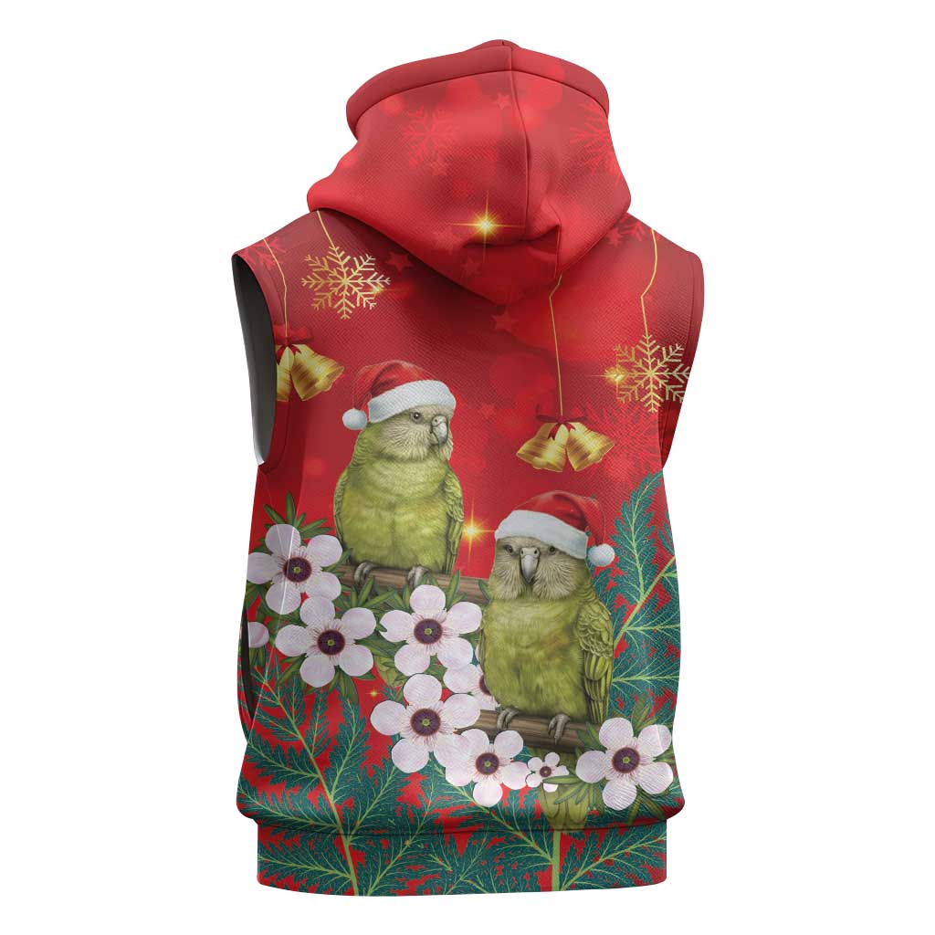 New Zealand Kakapo Christmas Sleeveless Hoodie Owl Parrot Santa Sliver Fern Manuka - Red - Polynesian Pride