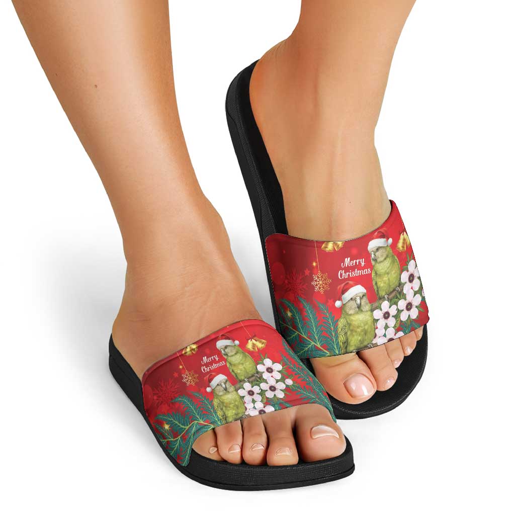 New Zealand Kakapo Christmas Slide Sandals Owl Parrot Santa Sliver Fern Manuka - Red - Polynesian Pride