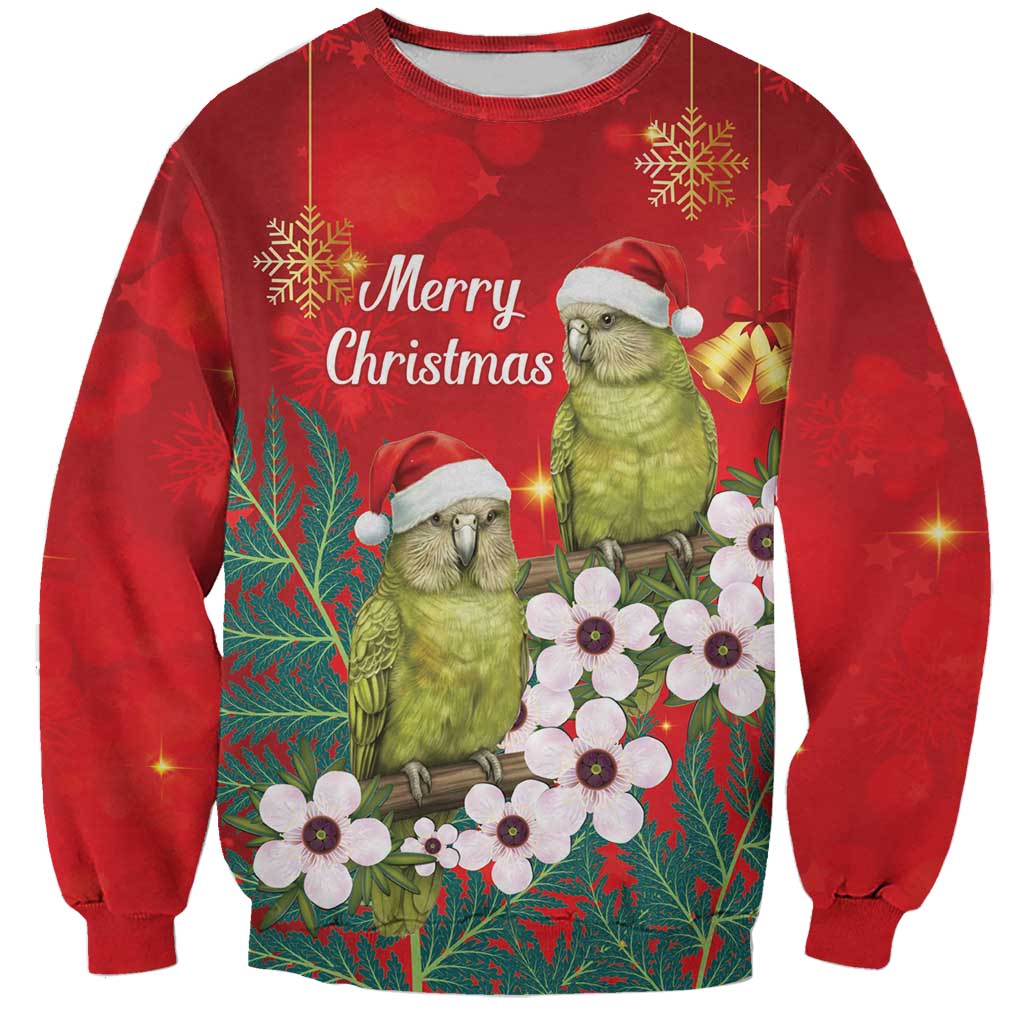 New Zealand Kakapo Christmas Sweatshirt Owl Parrot Santa Sliver Fern Manuka - Red - Polynesian Pride