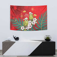 New Zealand Kakapo Christmas Tapestry Owl Parrot Santa Sliver Fern Manuka - Red - Polynesian Pride
