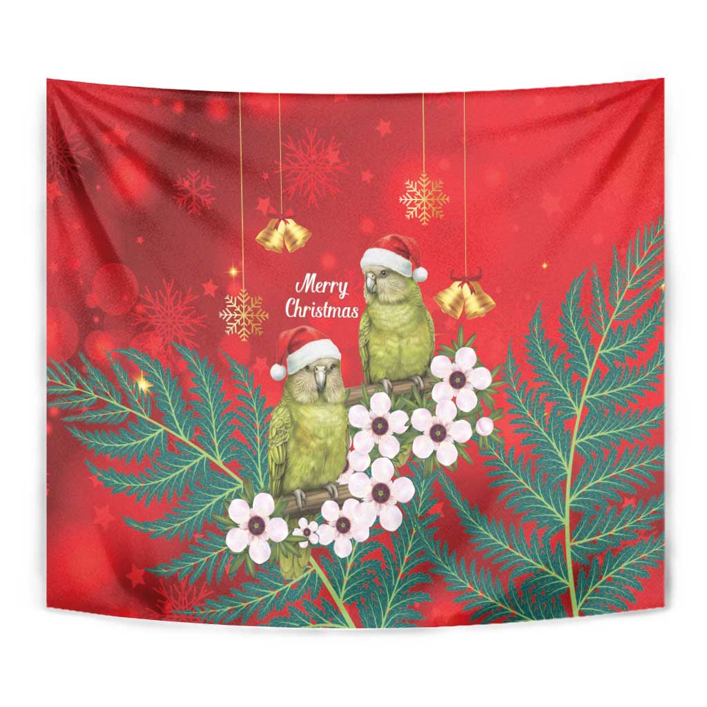 New Zealand Kakapo Christmas Tapestry Owl Parrot Santa Sliver Fern Manuka - Red - Polynesian Pride