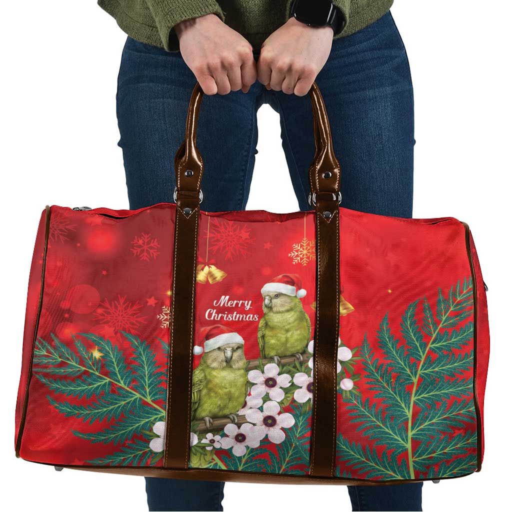 New Zealand Kakapo Christmas Travel Bag Owl Parrot Santa Sliver Fern Manuka - Red - Polynesian Pride