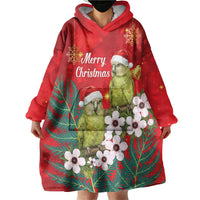 New Zealand Kakapo Christmas Wearable Blanket Hoodie Owl Parrot Santa Sliver Fern Manuka - Red - Polynesian Pride