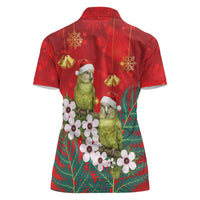 New Zealand Kakapo Christmas Women Polo Shirt Owl Parrot Santa Sliver Fern Manuka - Red - Polynesian Pride