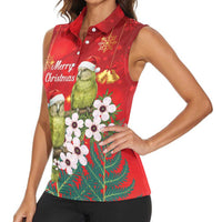 New Zealand Kakapo Christmas Women Sleeveless Polo Shirt Owl Parrot Santa Sliver Fern Manuka - Red - Polynesian Pride