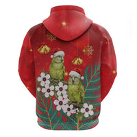 New Zealand Kakapo Christmas Zip Hoodie Owl Parrot Santa Sliver Fern Manuka - Red - Polynesian Pride