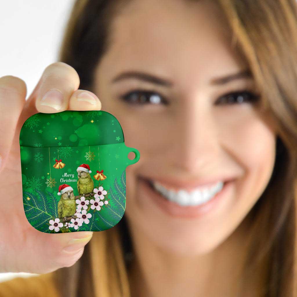 New Zealand Kakapo Christmas AirPods Case Owl Parrot Santa Sliver Fern Manuka - Green - Polynesian Pride