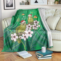 New Zealand Kakapo Christmas Blanket Owl Parrot Santa Sliver Fern Manuka - Green - Polynesian Pride
