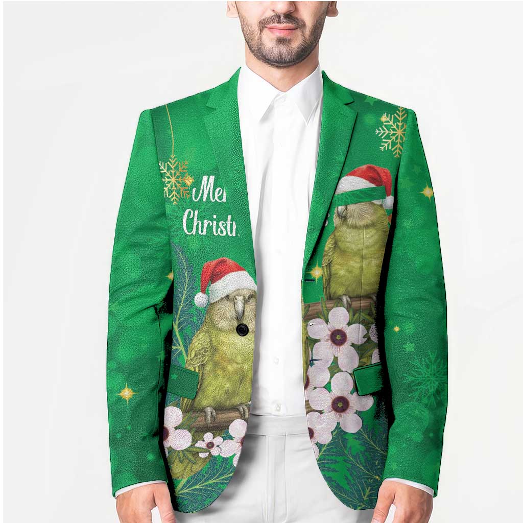 New Zealand Kakapo Christmas Blazer Owl Parrot Santa Sliver Fern Manuka - Green - Polynesian Pride