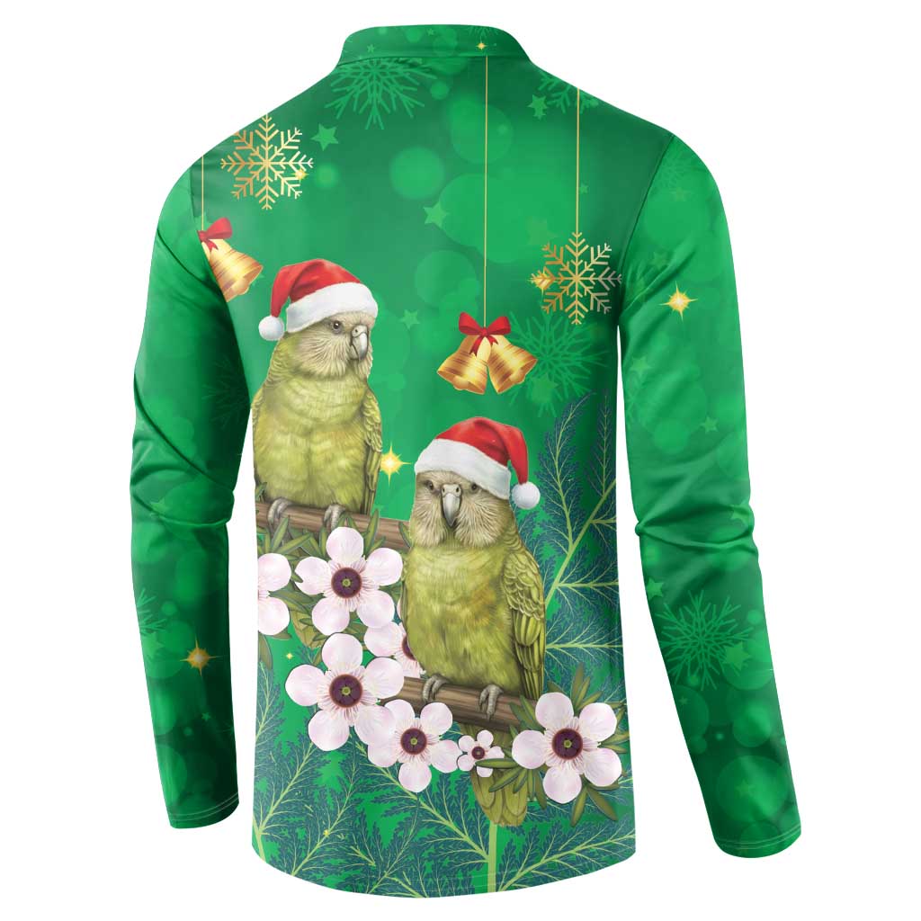 New Zealand Kakapo Christmas Button Sweatshirt Owl Parrot Santa Sliver Fern Manuka - Green - Polynesian Pride