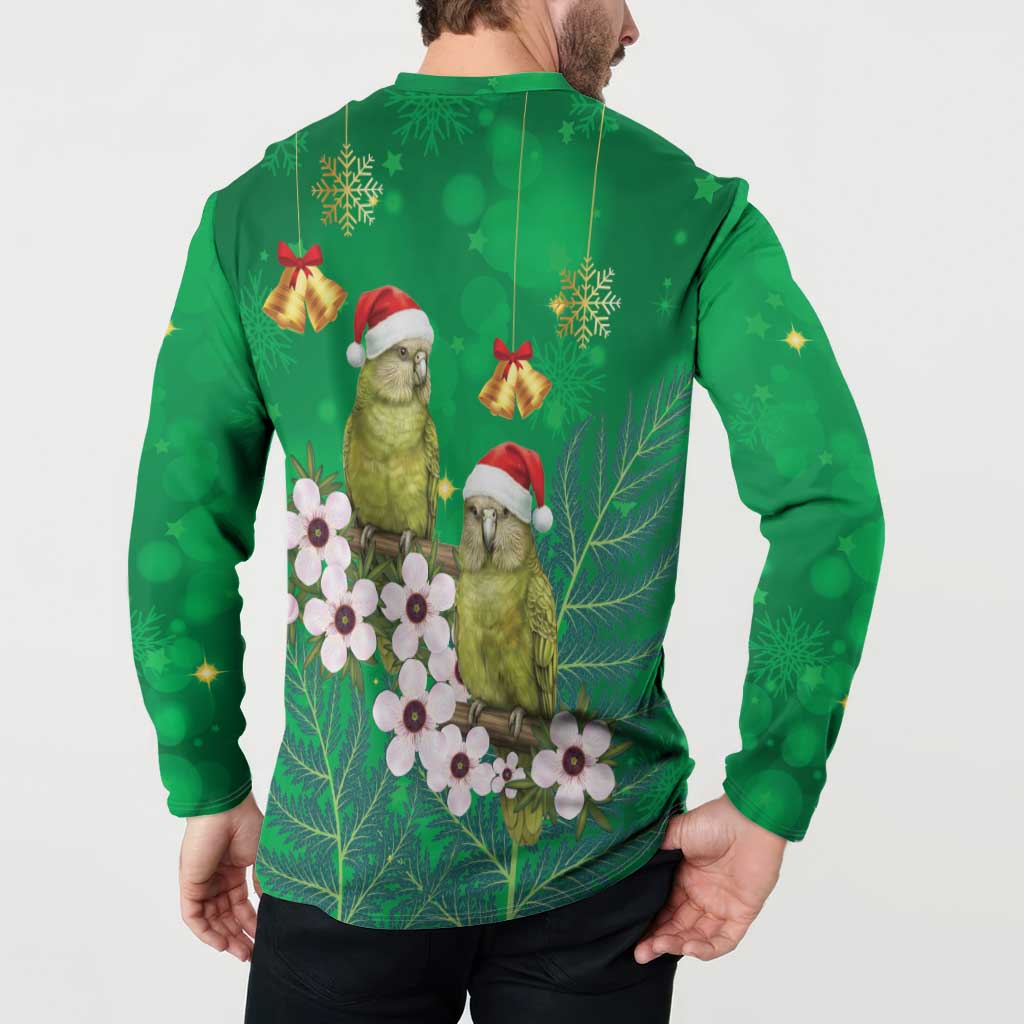 New Zealand Kakapo Christmas Button Sweatshirt Owl Parrot Santa Sliver Fern Manuka - Green - Polynesian Pride