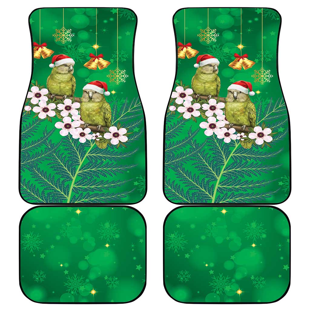 New Zealand Kakapo Christmas Car Mats Owl Parrot Santa Sliver Fern Manuka - Green - Polynesian Pride