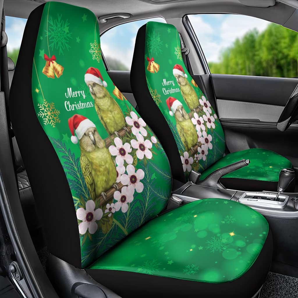 New Zealand Kakapo Christmas Car Seat Cover Owl Parrot Santa Sliver Fern Manuka - Green - Polynesian Pride