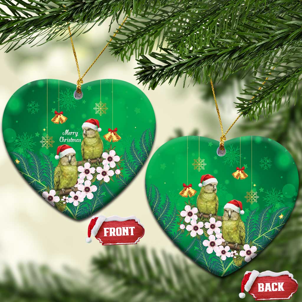 New Zealand Kakapo Christmas Ceramic Ornament Owl Parrot Santa Sliver Fern Manuka - Green - Polynesian Pride