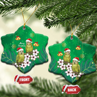 New Zealand Kakapo Christmas Ceramic Ornament Owl Parrot Santa Sliver Fern Manuka - Green - Polynesian Pride