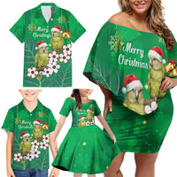 New Zealand Kakapo Christmas Family Matching Off Shoulder Short Dress and Hawaiian Shirt Owl Parrot Santa Sliver Fern Manuka - Green - Polynesian Pride
