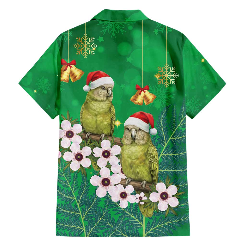 New Zealand Kakapo Christmas Family Matching Short Sleeve Bodycon Dress and Hawaiian Shirt Owl Parrot Santa Sliver Fern Manuka - Green - Polynesian Pride