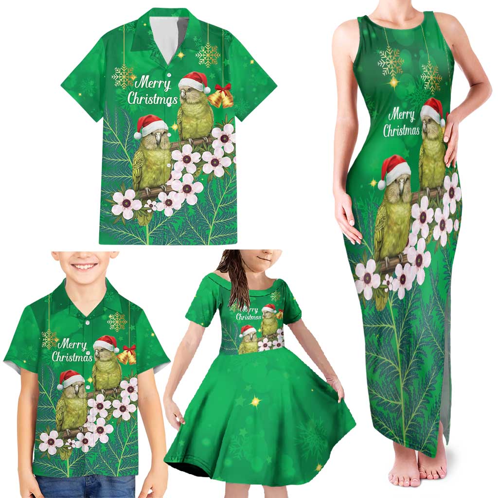 New Zealand Kakapo Christmas Family Matching Tank Maxi Dress and Hawaiian Shirt Owl Parrot Santa Sliver Fern Manuka - Green - Polynesian Pride