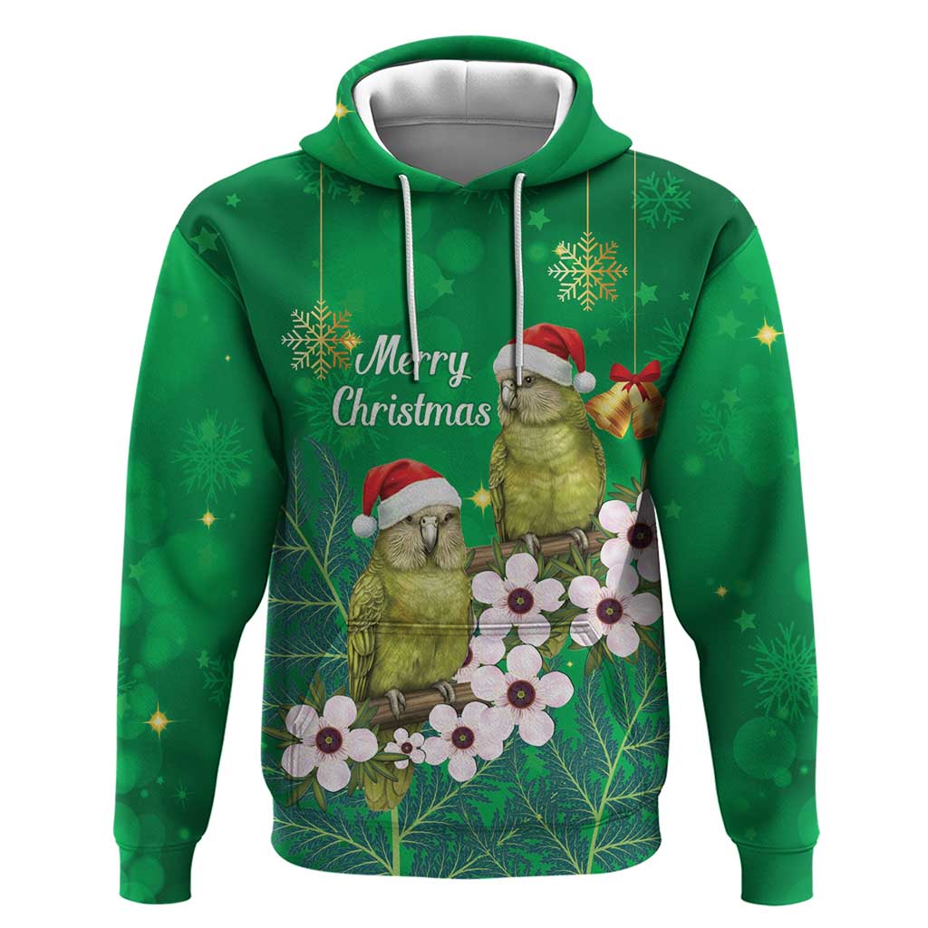New Zealand Kakapo Christmas Hoodie Owl Parrot Santa Sliver Fern Manuka - Green - Polynesian Pride