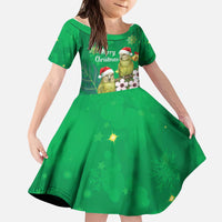 New Zealand Kakapo Christmas Kid Short Sleeve Dress Owl Parrot Santa Sliver Fern Manuka - Green - Polynesian Pride