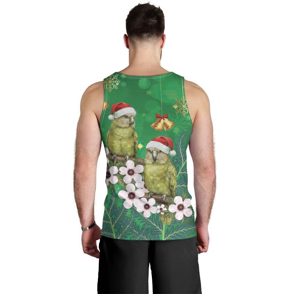 New Zealand Kakapo Christmas Men Tank Top Owl Parrot Santa Sliver Fern Manuka - Green - Polynesian Pride
