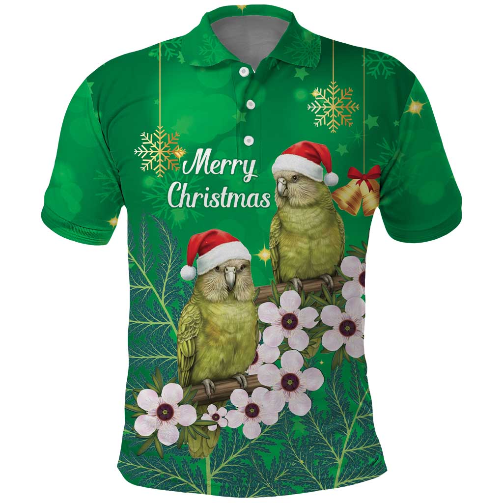 New Zealand Kakapo Christmas Polo Shirt Owl Parrot Santa Sliver Fern Manuka - Green - Polynesian Pride