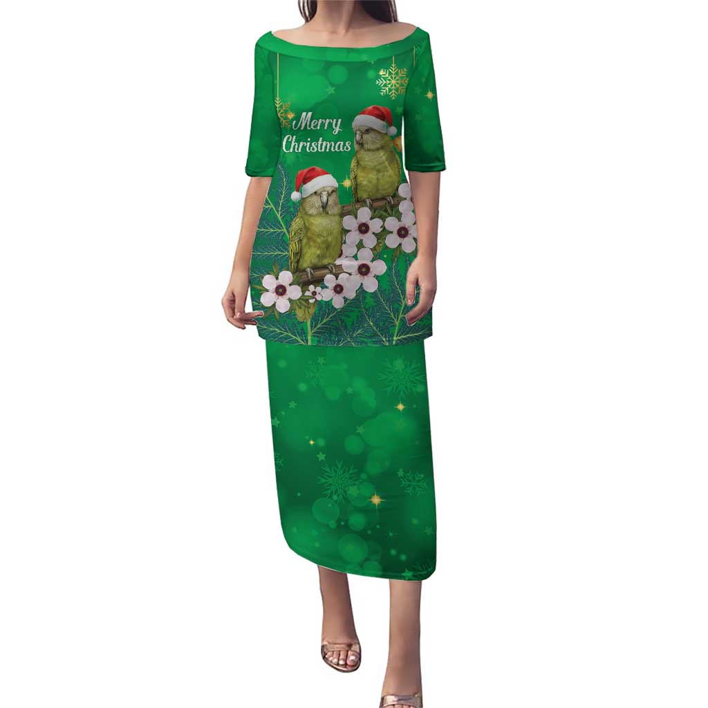 New Zealand Kakapo Christmas Puletasi Owl Parrot Santa Sliver Fern Manuka - Green - Polynesian Pride